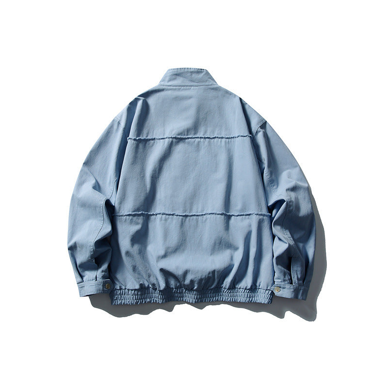 Unisex Boxy Transitional Jacket with Stand-Up Collar, Concealed Zipper and Elastic Hem EVA-US