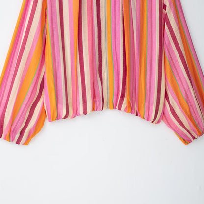 Women's Striped Transitional Bomber Jacket with Balloon Sleeves EVA-US