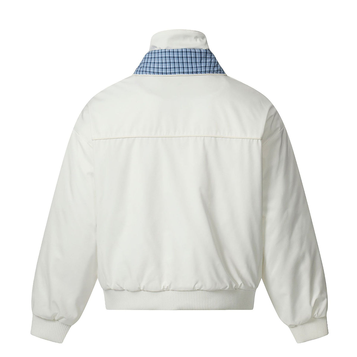 Unisex short jacket with high double collar and checked inner lining EVA-US