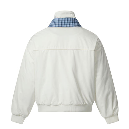 Unisex short jacket with high double collar and checked inner lining EVA-US