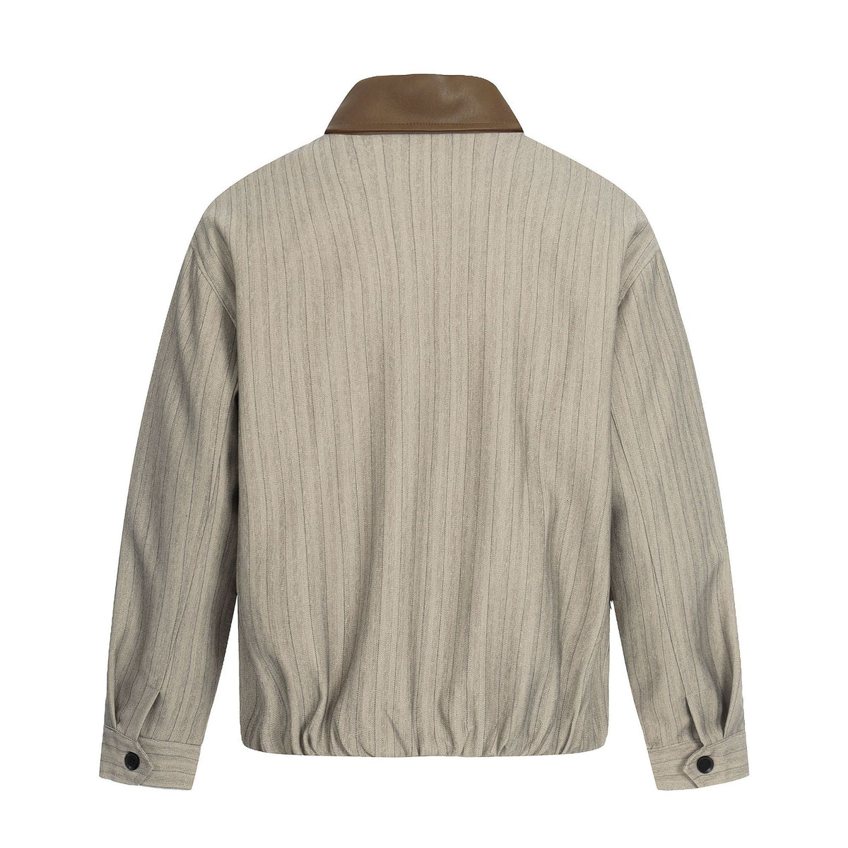 Men's Short Boxy Blouson Jacket in Linen Look with Leather Collar EVA-US