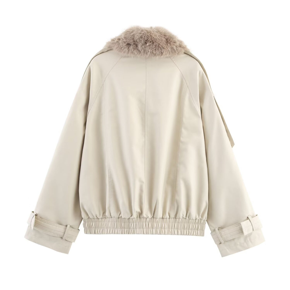 Women's short jacket in blouson trench style with detachable faux fur collar EVA-US