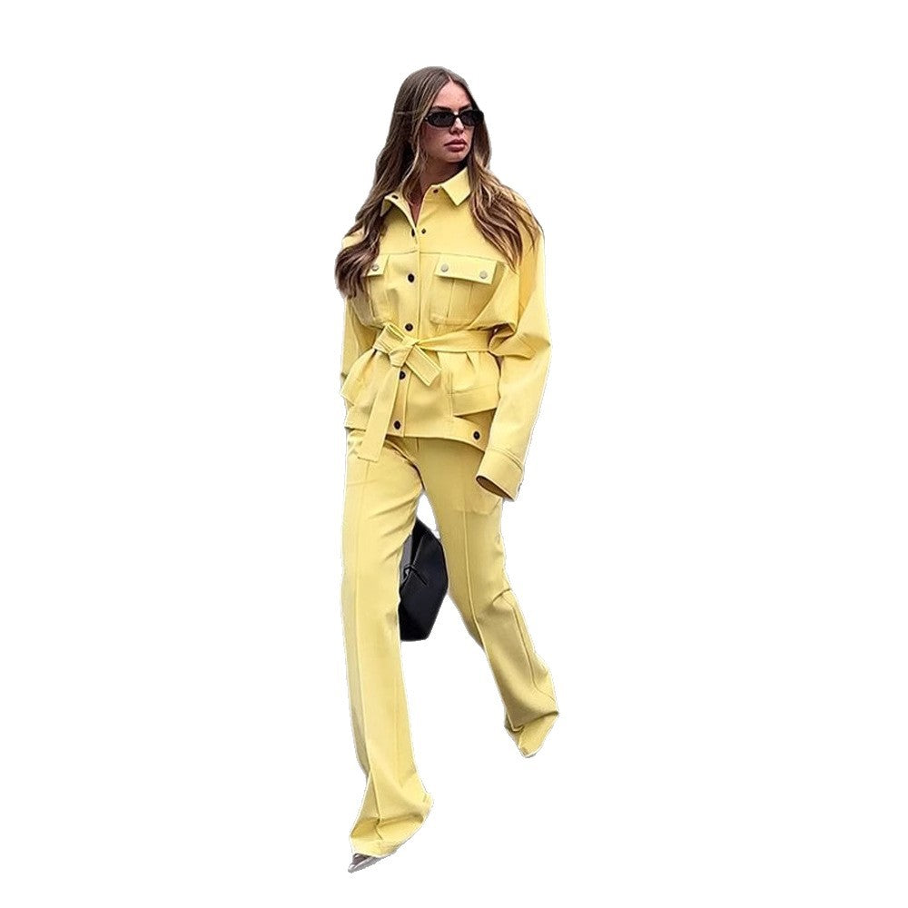 Women's utility blazer with tie belt and high-waisted pants EVA-US