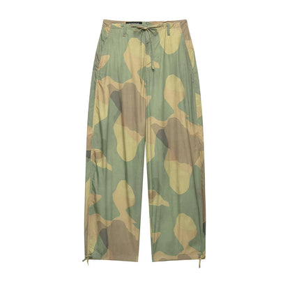Women's Loose-Fitting Cargo Pants in Camouflage Pattern with Drawstring Waist and Ankle Ties EVA-US