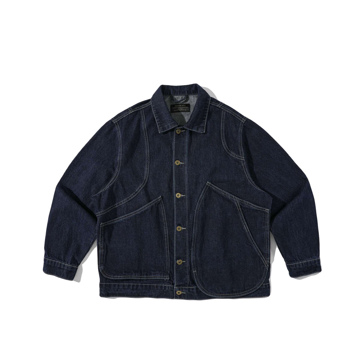 Unisex Boxy Denim Jacket in Workwear Style with Distinctive Round Pockets EVA-US