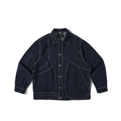 Unisex Boxy Denim Jacket in Workwear Style with Distinctive Round Pockets EVA-US