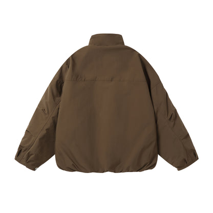 Unisex Boxy Short Jacket with High Stand-Up Collar and Balloon Sleeves EVA-US