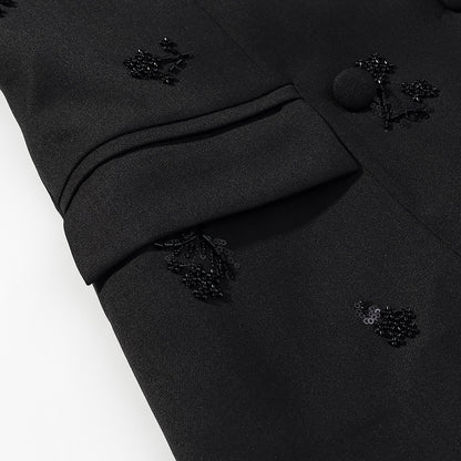 Women's Double-Breasted Blazer with Sequin Flowers and Shawl Collar EVA-US
