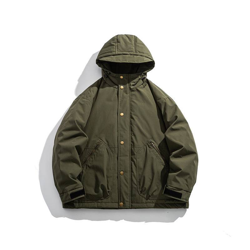 Men's short-cut weatherproof hybrid parka with hood, snap button placket and slanted zipper pockets EVA-US