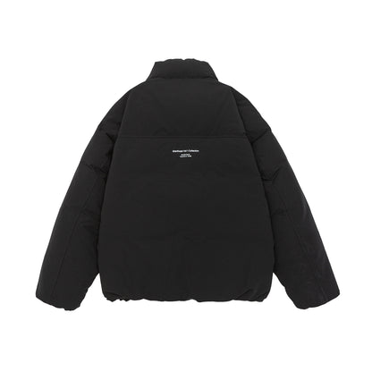 Women short cut oversized quilted jacket with high stand-up collar and concealed zipper EVA-US