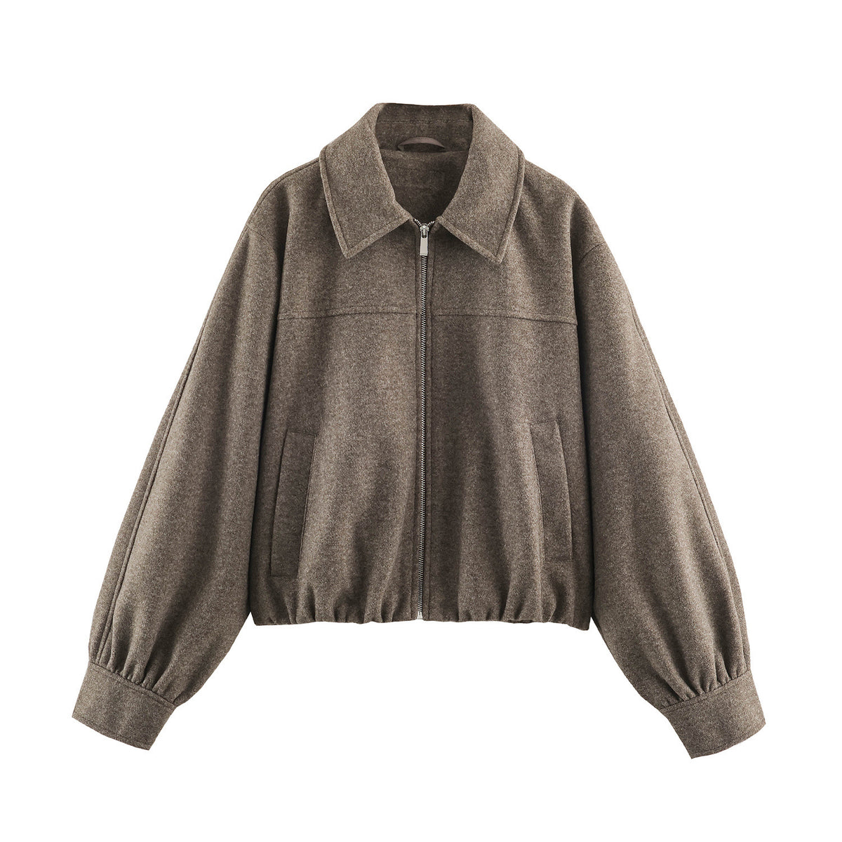 Women’s short jacket with balloon sleeves, wide shirt collar, and elastic hem EVA-US