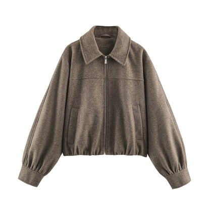 Women’s short jacket with balloon sleeves, wide shirt collar, and elastic hem EVA-US