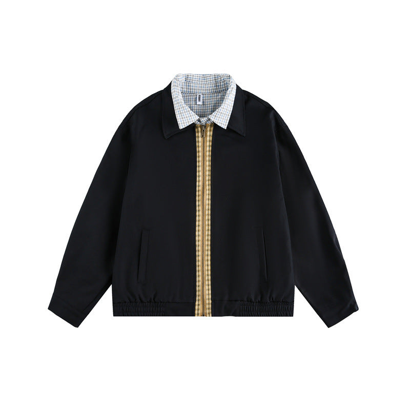 Unisex Boxy bomber jacket with contrasting zipper strip and checked inner collar EVA-US