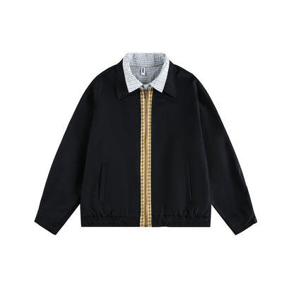 Unisex Boxy bomber jacket with contrasting zipper strip and checked inner collar EVA-US