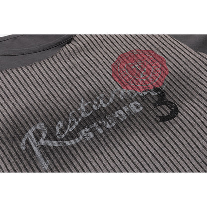 Women Layered Long Sleeve Shirt with Striped Front Panel and Lace Band EVA-US