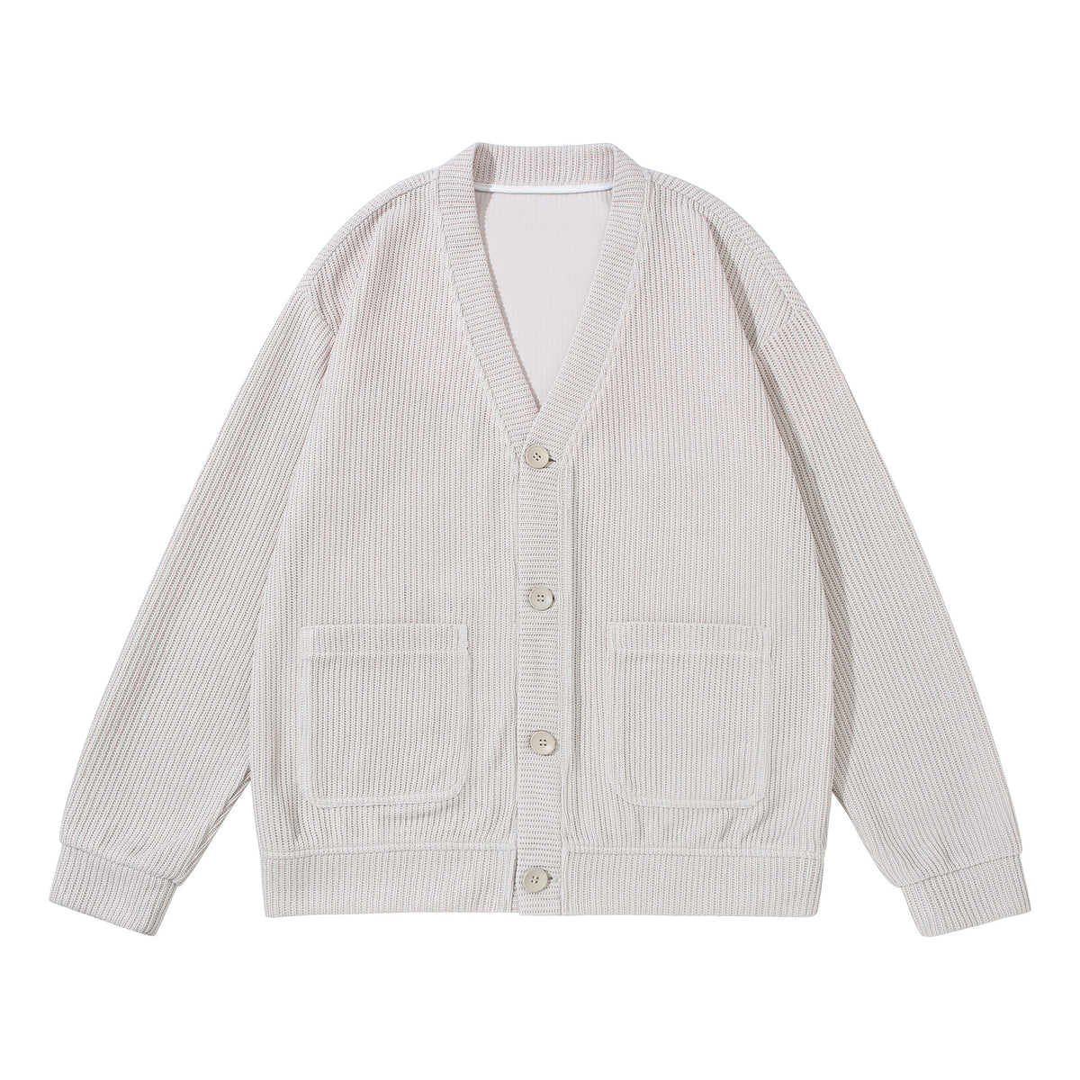 Unisex Textured Button Cardigan with V-Neck and Patch Pockets EVA-US