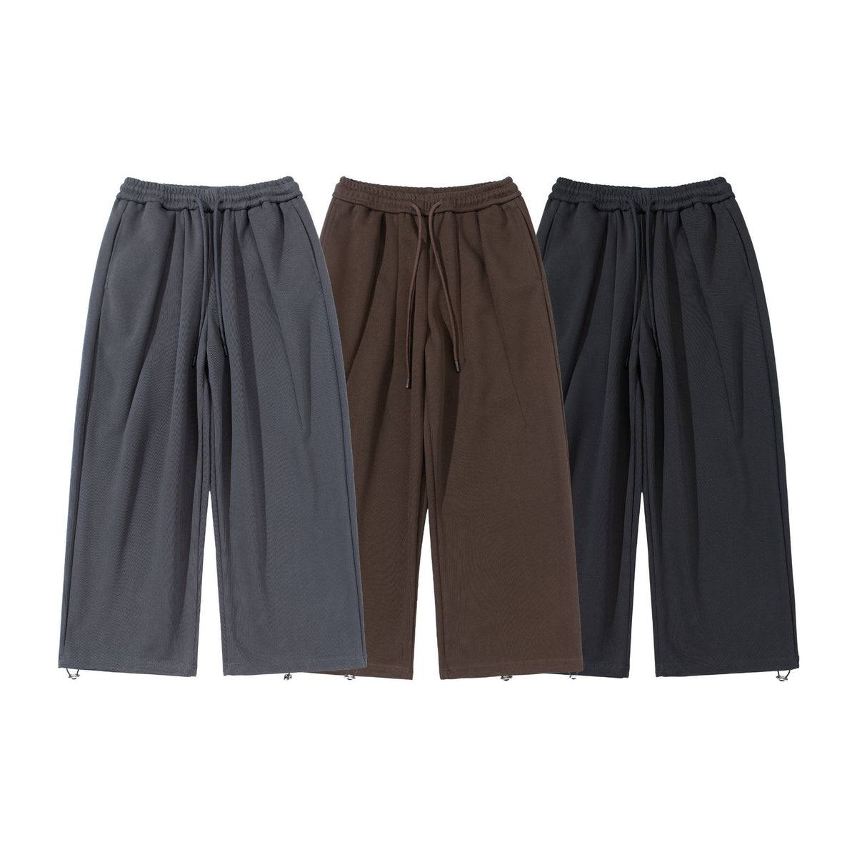 Unisex Wide Cropped Jogging Pants with Drawstring Waist, Side Pockets and Adjustable Hem