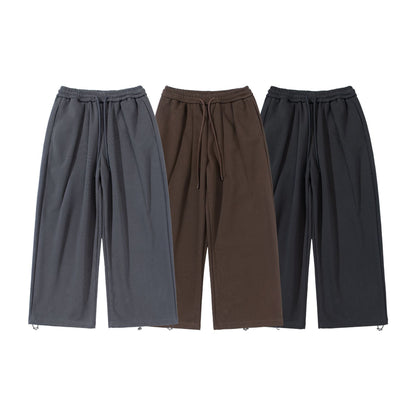 Unisex Wide Cropped Jogging Pants with Drawstring Waist, Side Pockets and Adjustable Hem