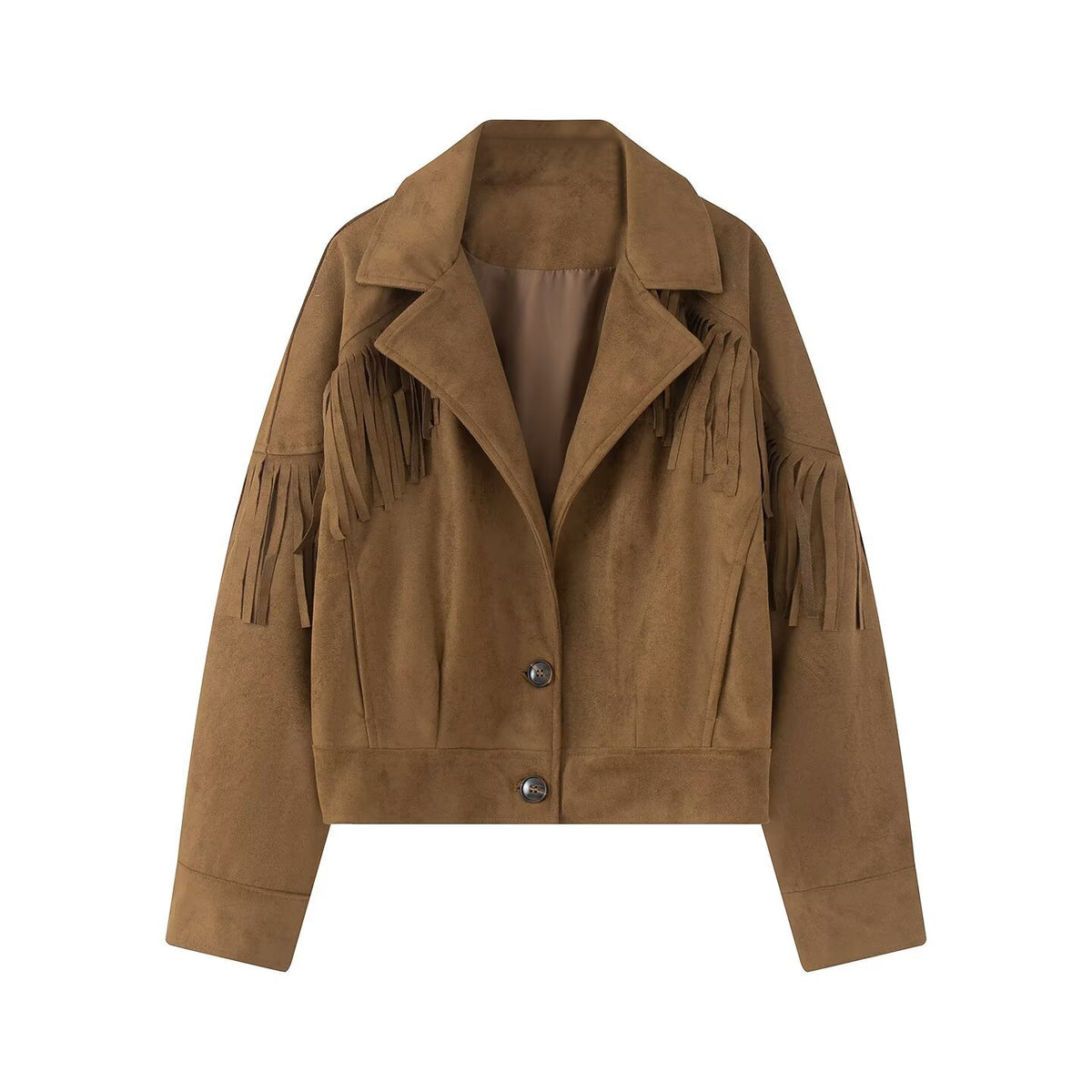 Women's short jacket in suede look with fringe trim and shirt collar EVA-US