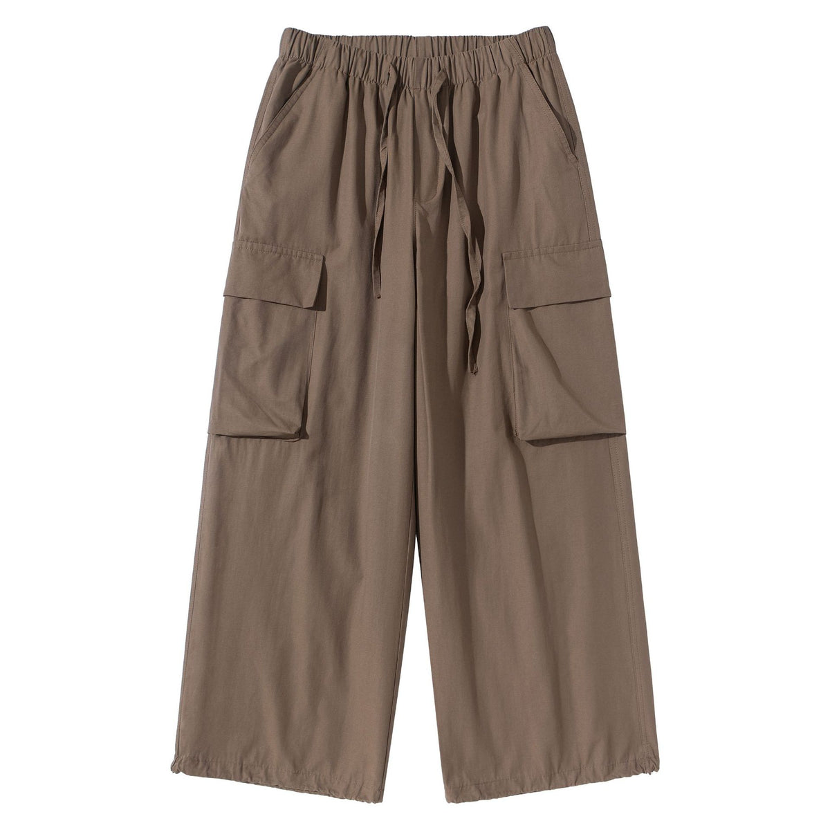 Women's Culotte Cargo Bermudas in Utility Look with Elastic Tunnel Drawstring Waist and Large Flap Pockets