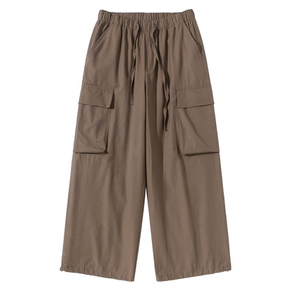 Women's Culotte Cargo Bermudas in Utility Look with Elastic Tunnel Drawstring Waist and Large Flap Pockets