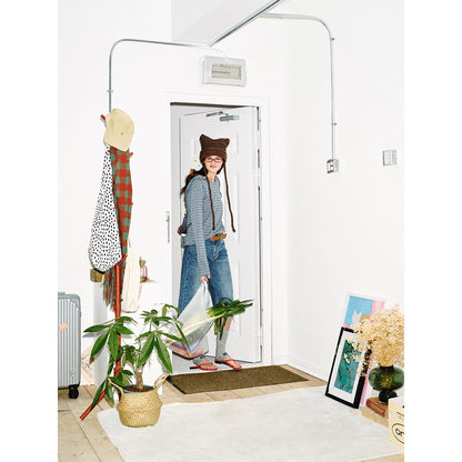 Women Striped Long Sleeve Hoodie Shirt with V-Neck and Hood Drawstring EVA-US