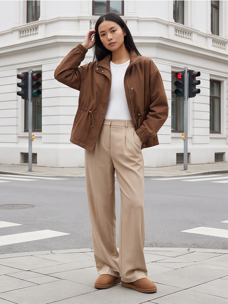 Women's utility field jacket with drawstring waist, high collar, and elastic cuffs EVA-US