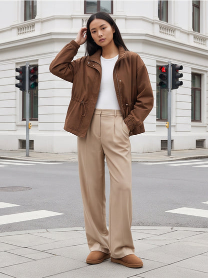 Women's utility field jacket with drawstring waist, high collar, and elastic cuffs EVA-US
