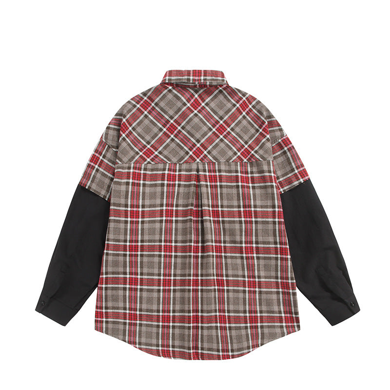 Unisex Oversized Shirt Jacket in Layering Look with Contrasting Sleeves and Chest Flap Pockets EVA-US