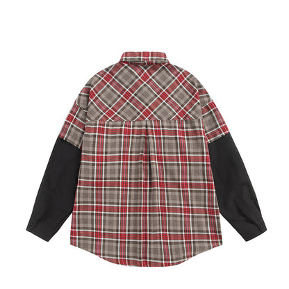 Unisex Oversized Shirt Jacket in Layering Look with Contrasting Sleeves and Chest Flap Pockets EVA-US