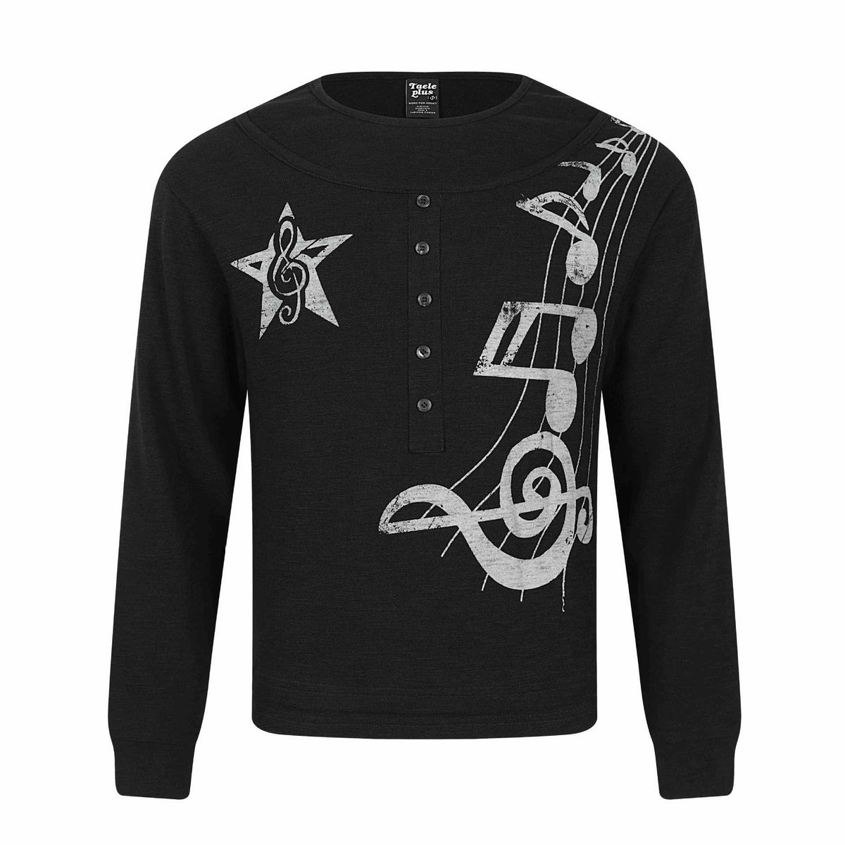 Women's long-sleeve shirt in Henley style with musical print and round neckline EVA-US