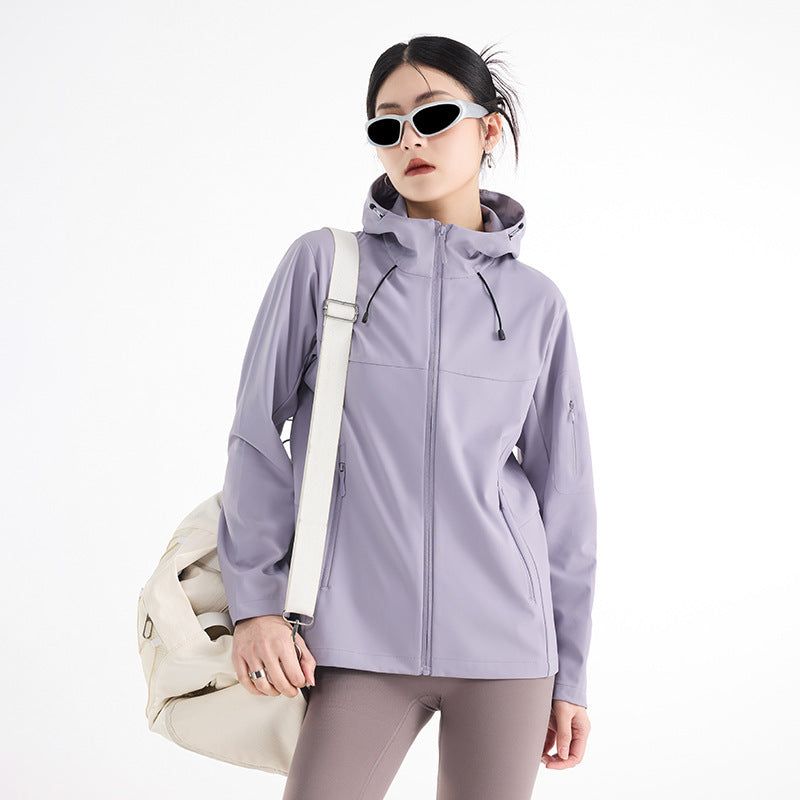 Women's Breathable Softshell Rain Jacket with Hood, Windproof and Minimalist Tech Look EVA-US