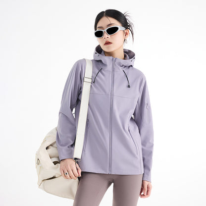 Women's Breathable Softshell Rain Jacket with Hood, Windproof and Minimalist Tech Look EVA-US
