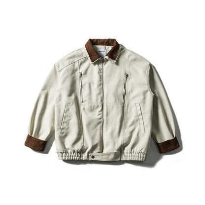 Men's Boxy Canvas Blouson Jacket with Cord Collar, Zipper Chest Pockets and Elastic Hem EVA-US