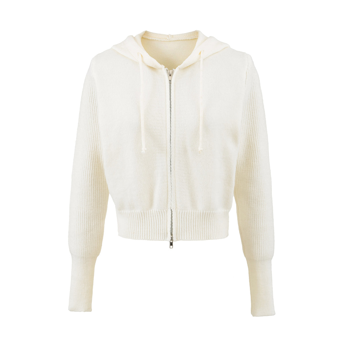 Women's Short Hooded Cardigan with Zipper and Fitted Ribbed Hem EVA-US