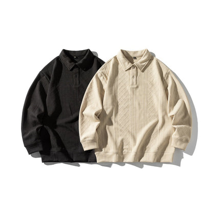 Unisex Structured Polo Shirt-Knit Sweater in Oversize Cut with Cable and Diamond Knit EVA-US