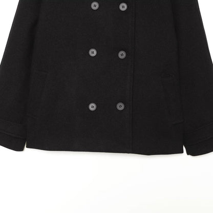 Women's Short Double-Breasted Wool Blend Cape Coat with High Stand Collar EVA-US