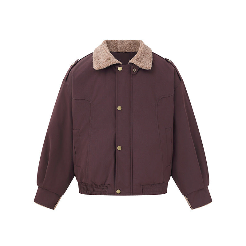 Women's short-cut boxy blouson with teddy collar and shoulder tabs EVA-US