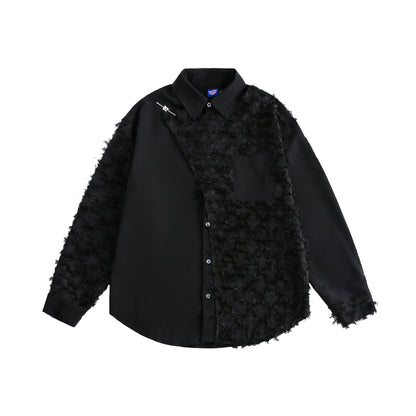 Ladies' blouse overshirt with fluffy fringe texture and Kent collar EVA-US
