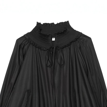 Ladies Romantic Blouse with Ruffle Collar, Bell Sleeves and Lace Trim EVA-US