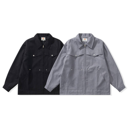Men's Utility Chore Jacket with Full Zip and Large Flap Pockets EVA-US
