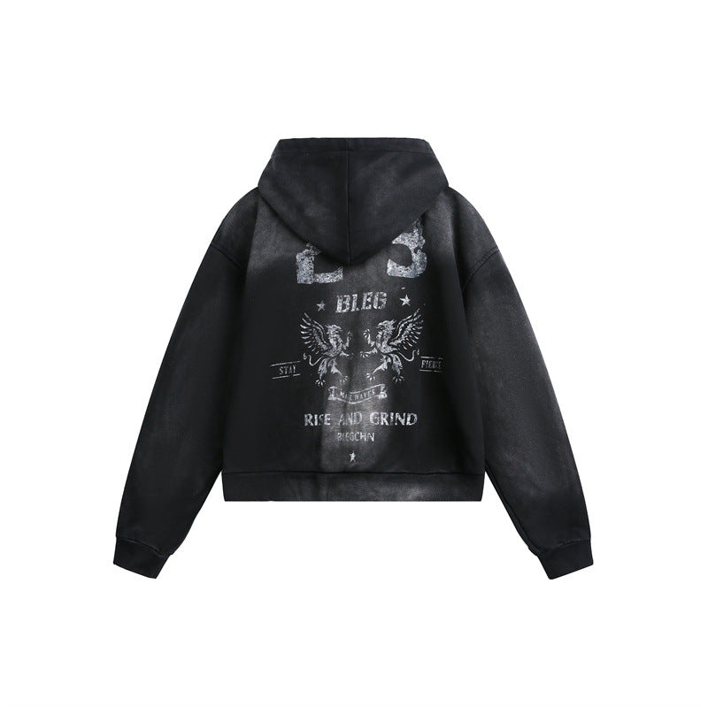 Unisex hoodie zip jacket in urban graffiti print with kangaroo pocket and boxy cut EVA-US