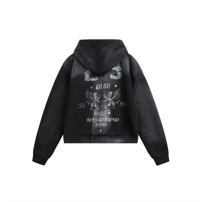 Unisex hoodie zip jacket in urban graffiti print with kangaroo pocket and boxy cut EVA-US