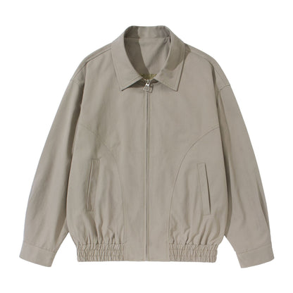 Unisex Short Cut Boxy Blouson Jacket with Shirt Collar, Concealed Zipper and Gathered Hem EVA-US