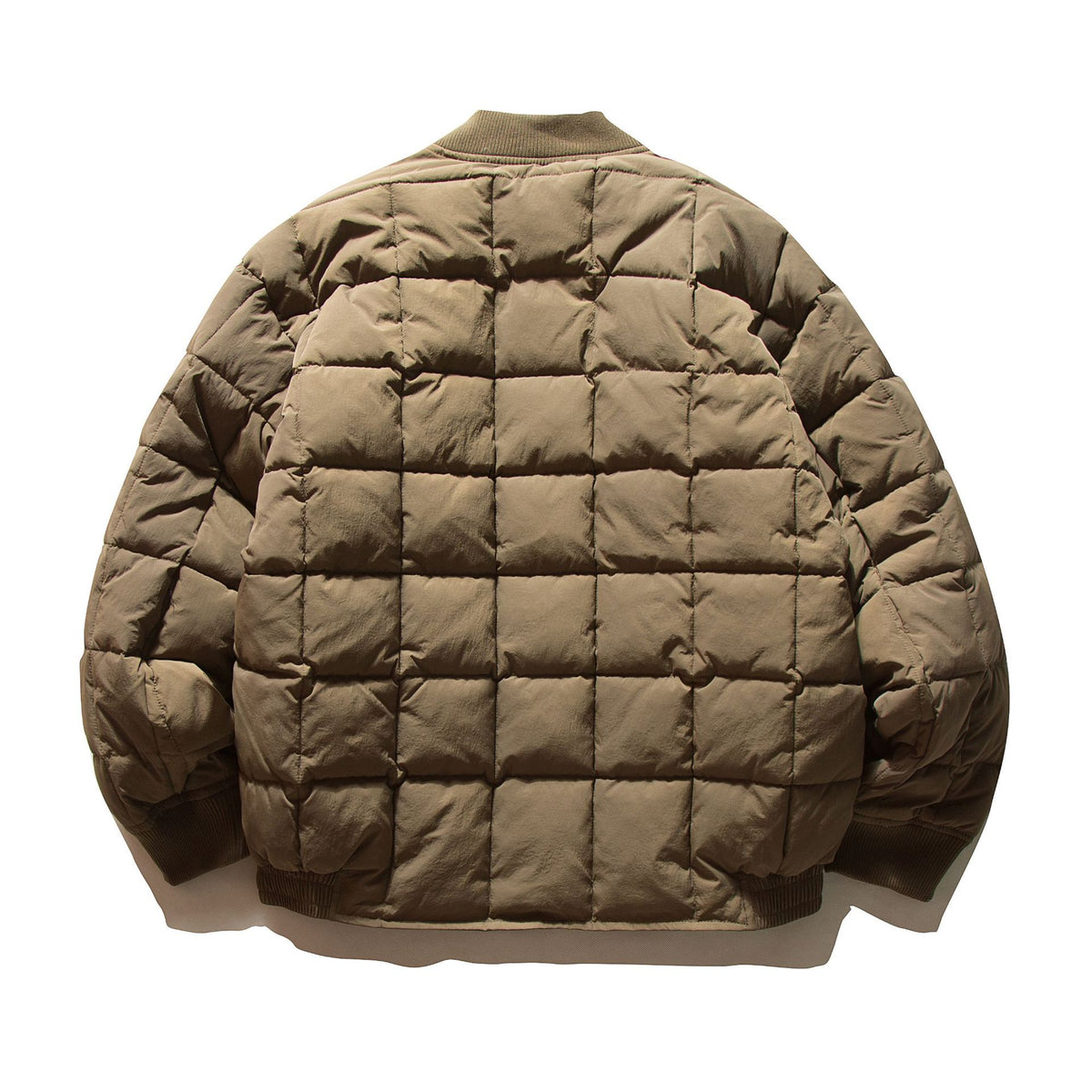 Men's Boxy Quilted Bomber Jacket with Cubic Padding and Ribbed Collar EVA-US