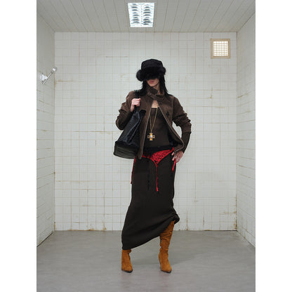Men's short cut velour blouson jacket with funnel collar, patch pockets, and decorative cross application EVA-US