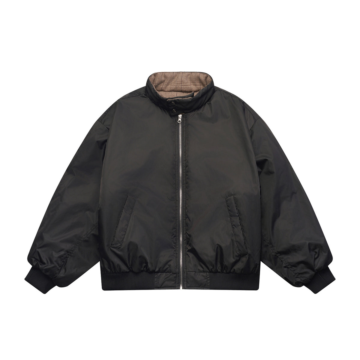 Unisex Boxy-Flight Jacket in Oversize Cut with Quilted Stand Collar Lining and Ribbed Cuffs EVA-US