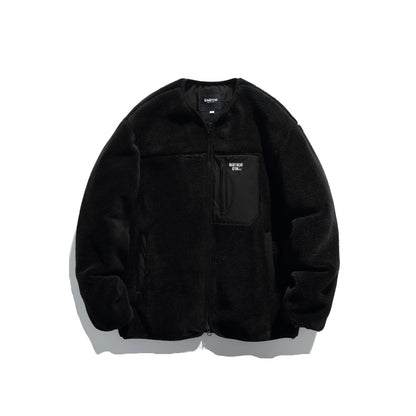 Unisex Short Cut Teddy Fleece Jacket with Nylon Chest Pocket and Full Zip EVA-US