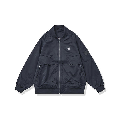 Unisex Short Cut Boxy Bomber Jacket in Utility Look with Front Zip, Flap Pockets and Ribbed Cuffs EVA-US