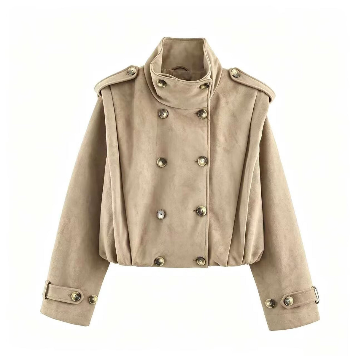 Women’s short jacket in sailor and military mix with high stand-up collar, epaulettes and fitted drawstring EVA-US